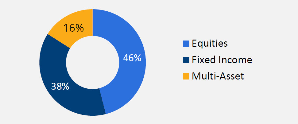 48% equities, 36% fixed income, 16% multi-assets