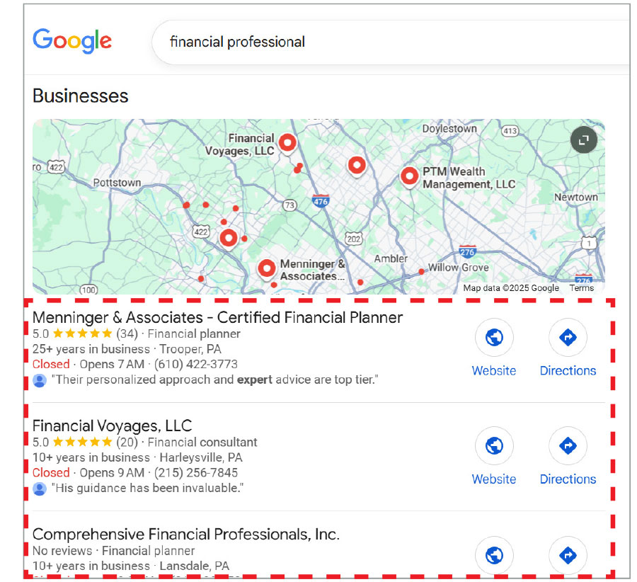 Screenshot of Google My Business